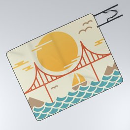 San Francisco Golden Gate Bridge Illustration Picnic Blanket