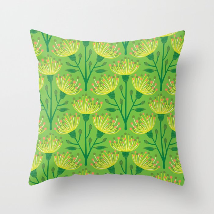 EUCALYPTUS FLORAL in BRIGHT TROPICAL GREEN AND YELLOW Throw Pillow