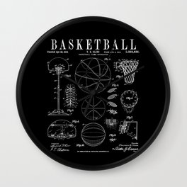 Basketball Old Vintage Patent Drawing Print Wall Clock