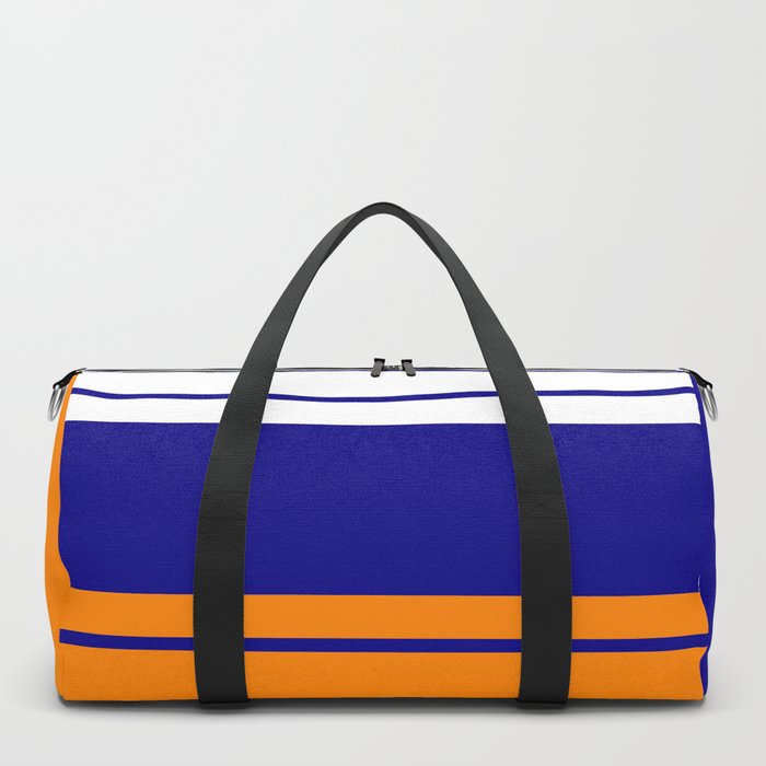 TEAM COLORS 9... orange , blue , white Duffle Bag by beckybetancourt | Society6