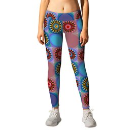 Colorful Mandala Grids - Vibrant Blues Leggings