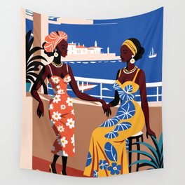 Elegant African Women  Retro Vintage Vector Art  Wall Tapestry