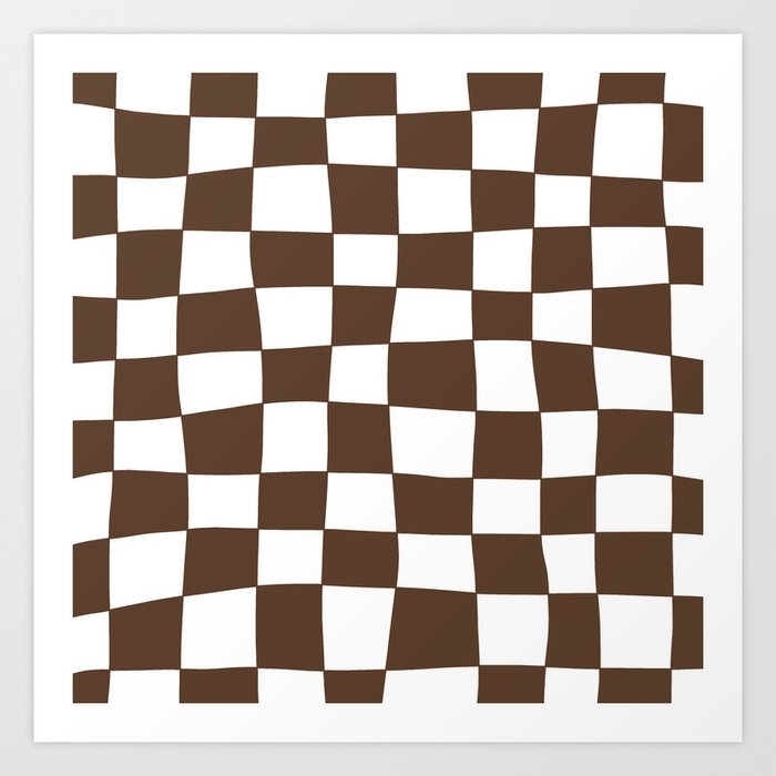 Hand Drawn Checkerboard Pattern (brown/white) Art Print