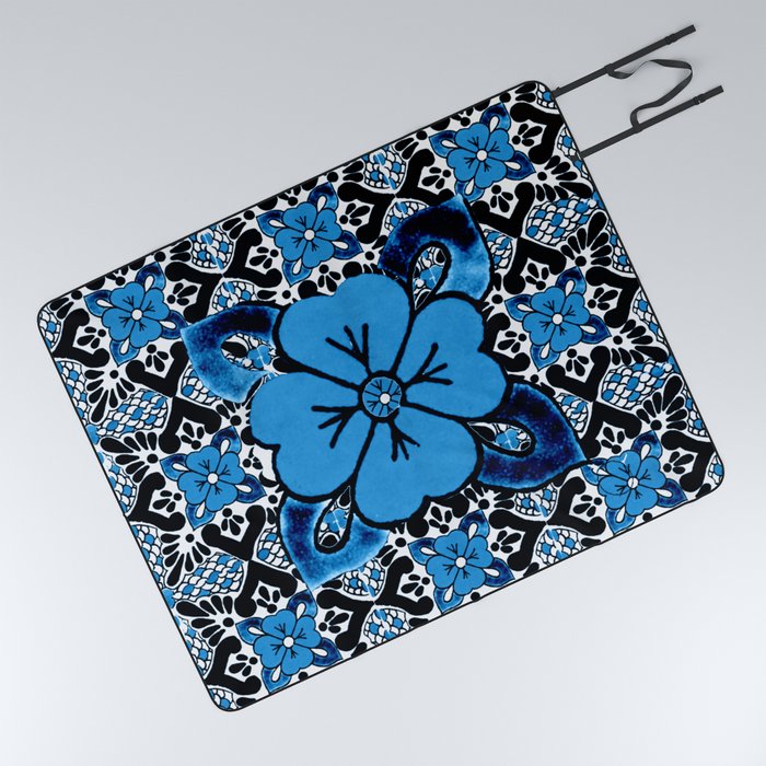 talavera mexican tile in blu and grey Picnic Blanket