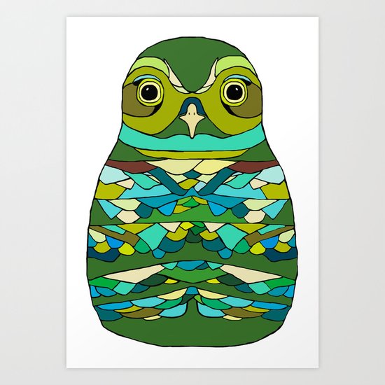 Green Owl Art Print