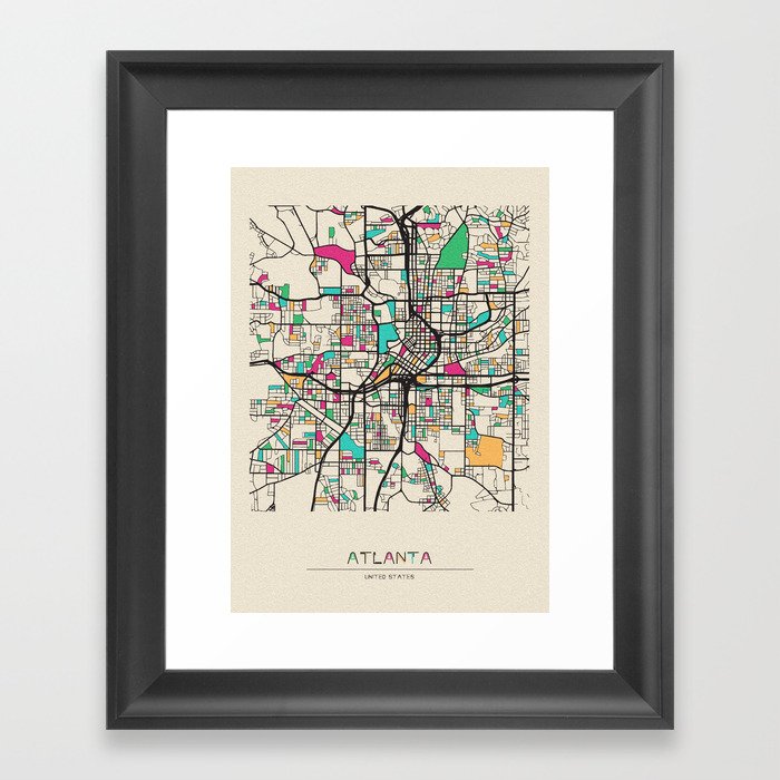 Colorful City Maps: Atlanta, Georgia Framed Art Print