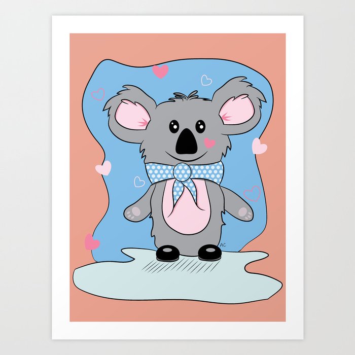 Cartoon Koala Bear with Hearts Art Print