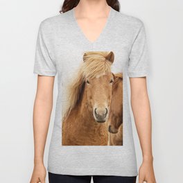 Icelandic Chestnut Horse V Neck T Shirt