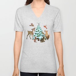 Christmas Woodland Animals of the Forest V Neck T Shirt