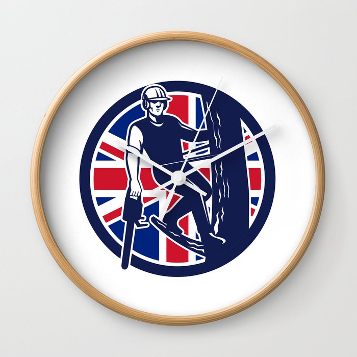 British Arborist Union Jack Flag Icon Wall Clock By Patrimonio