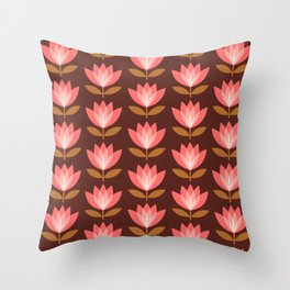 Geometric Scandi Flower Pattern (coral/gold/brown) Throw Pillow