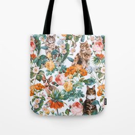 Cat and Floral Pattern III Tote Bag