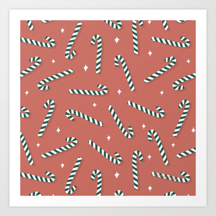Candy Cane Christmas Pattern in Red Palette Art Print