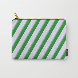 [ Thumbnail: Tan, Light Sea Green, Forest Green, and Lavender Colored Lined/Striped Pattern Carry-All Pouch ]