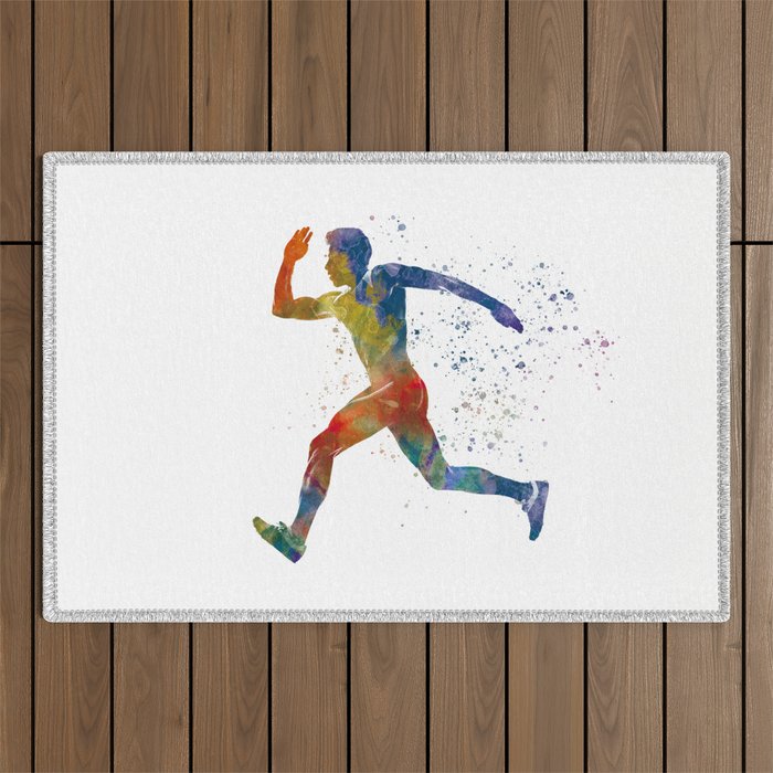 athlete runner in watercolor Outdoor Rug