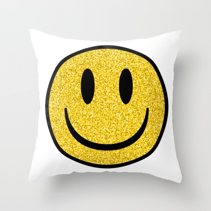 Glitter Smiley Face Throw Pillow