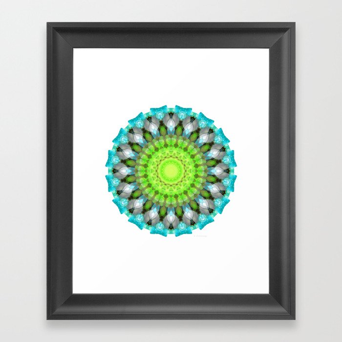 Life Force - Blue Green Gray Mandala Art Framed Art Print