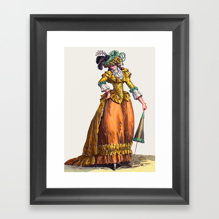 Yellow & Orange French Rococo Fashion Plate Drawing Framed Art Print
