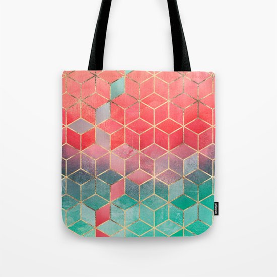 Rose And Turquoise Cubes Tote Bag