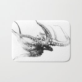 Octopus Rubescens Bath Mat | Animal, Black and White, Realism, Abstract, Minimalism, Illustration, Drawing, Graphite 