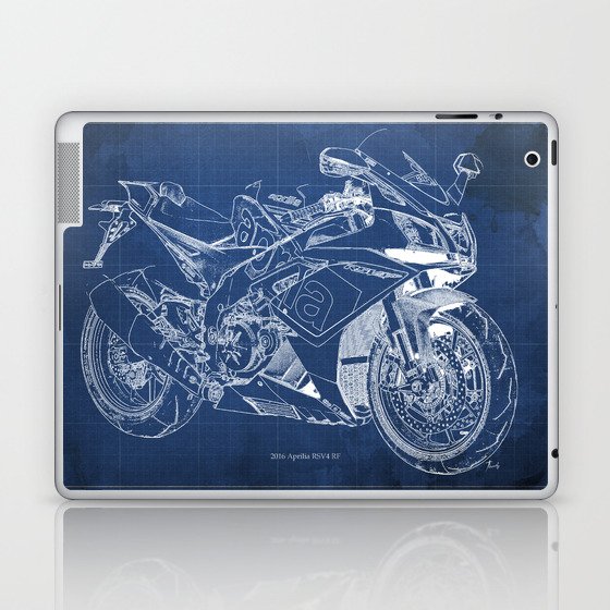 2016 Aprilia RSV4 RF Blueprint Blue Background Laptop & iPad Skin