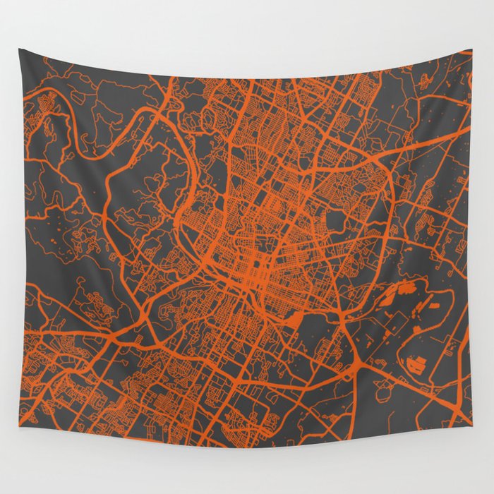 Austin map orange Wall Tapestry by Map Map Maps  Society6