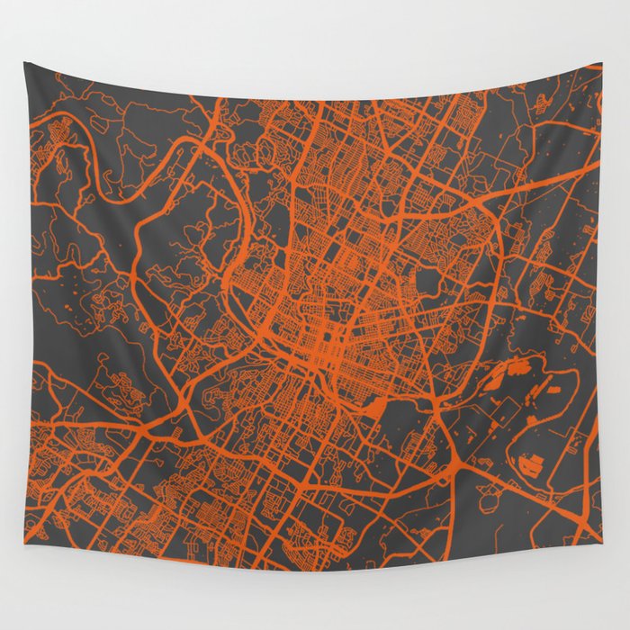 Austin map orange Wall Tapestry
