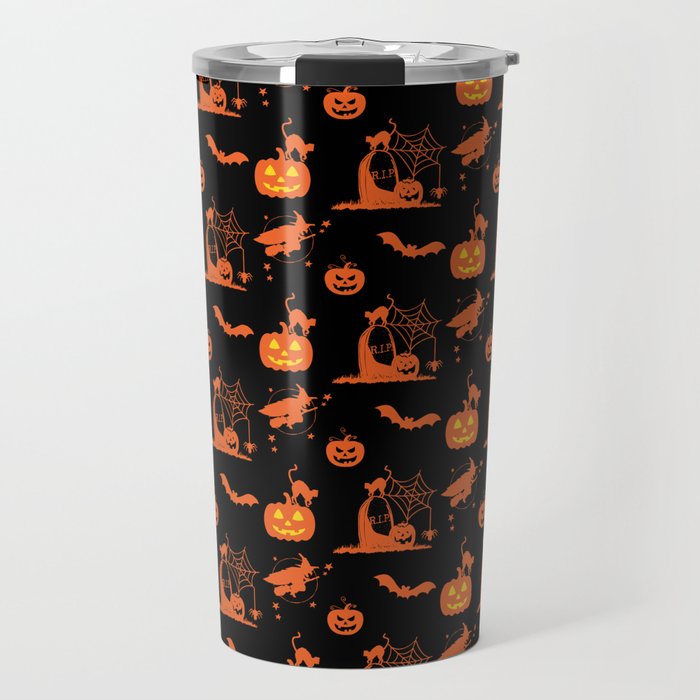 Happy Halloween, Scary Pupmkin Face Jack O Lantern pattern Travel Mug