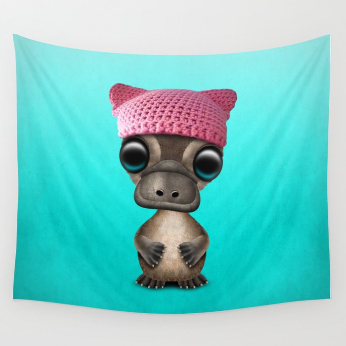 Cute Baby Platypus Wearing Pussy Hat Wall Tapestry By Jeffbartels Society6