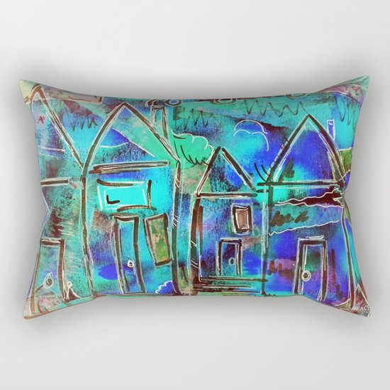 Neon Blue Houses Rectangular Pillow