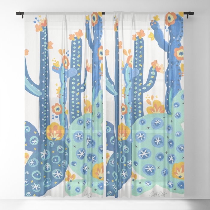 Cactus Garden Acrylic – Blue Sheer Curtain