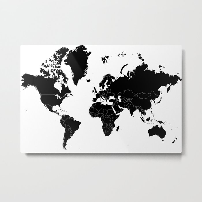 Minimalist World Map Black on White Background Metal Print