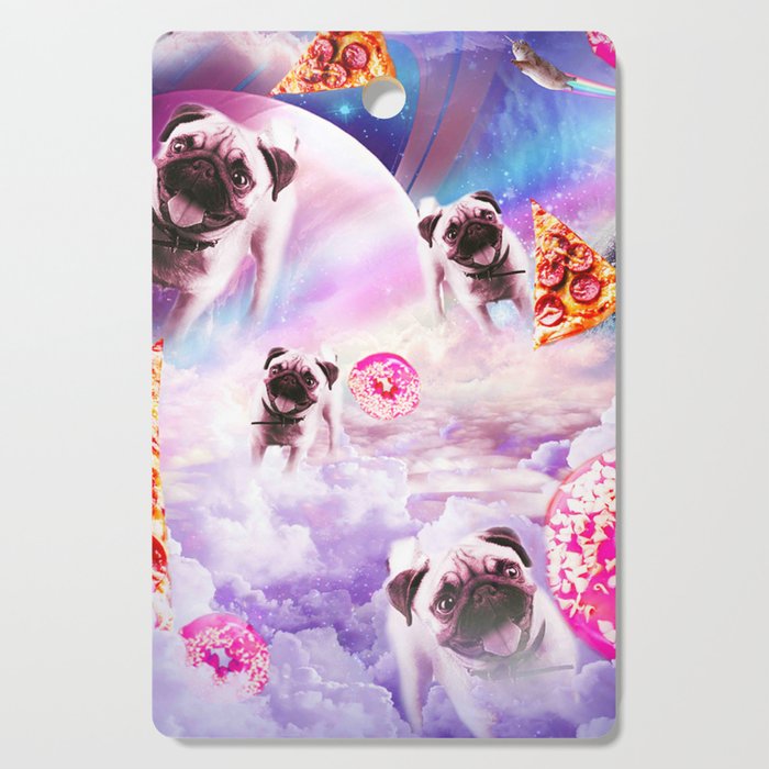 Pugs Dogs In Clouds, Pug Dog With Pizza Donut  Cutting Board