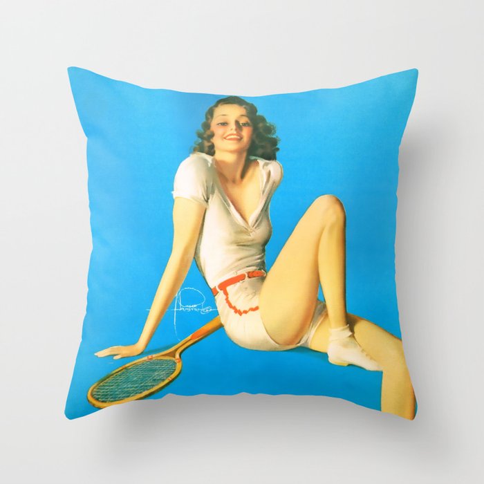 Pinup by Rolf Armstrong “Tennis Anyone?” Throw Pillow