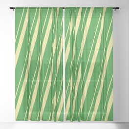[ Thumbnail: Tan & Forest Green Colored Pattern of Stripes Sheer Curtain ]
