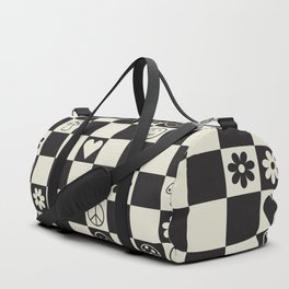 Happy Checkered pattern black Duffle Bag