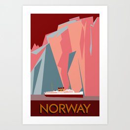 Norway fjords retro vintage style travel Art Print