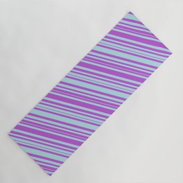 [ Thumbnail: Powder Blue & Orchid Colored Lined Pattern Yoga Mat ]
