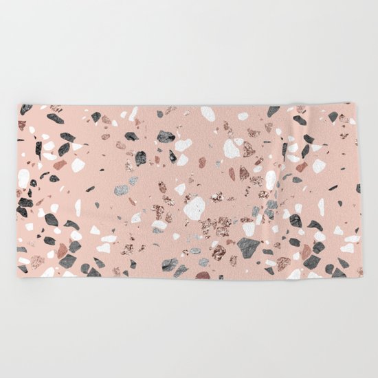 Pink Quartz and Marble Terrazzo Beach Towel
