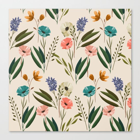 Floral 247 Cream Canvas Print