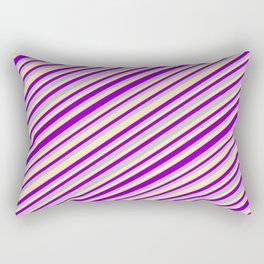 [ Thumbnail: Dark Violet, Grey, and Beige Colored Striped Pattern Rectangular Pillow ]