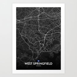 West Springfield, Virginia, United States - Dark City Map Art Print