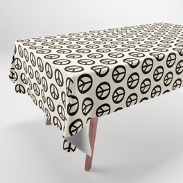 Inky Peace Dots Minimalist Pattern 3 in Black and Almond Cream Tablecloth