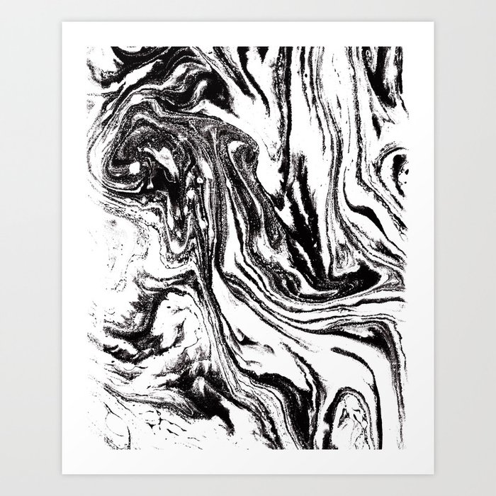 black and white marble watercolor painting canvas art decor Art Print