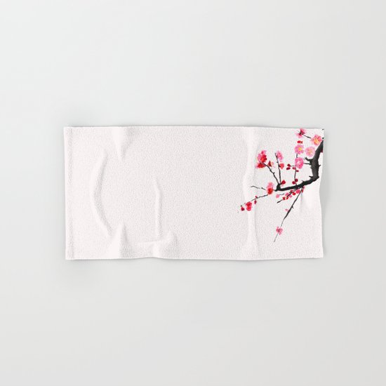 red plum flower red background Hand & Bath Towel