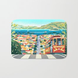 San Francisco Cable Car Bath Mat | Cityscape, Bayarea, Retro, Pop Art, Houses, Pattern, Digital, Colorful, Painting 