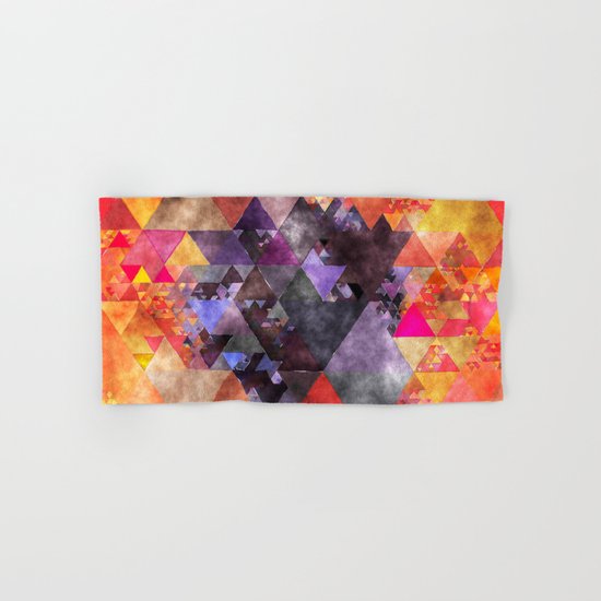 Abstract fire red yellow blue Triangle pattern- Watercolor Illustration Hand & Bath Towel
