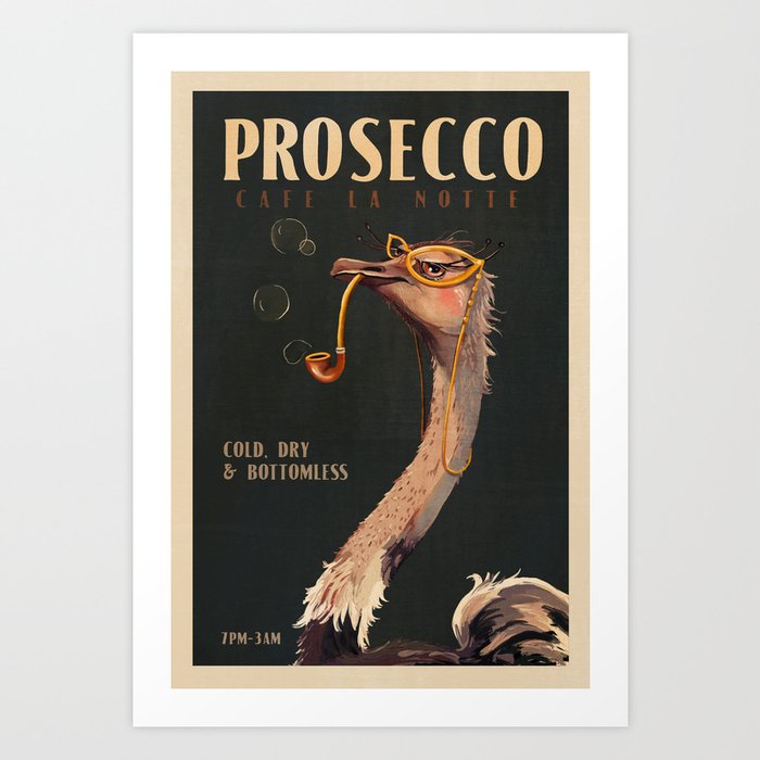 Cool Vintage Prosecco Ad Illustration Art Print