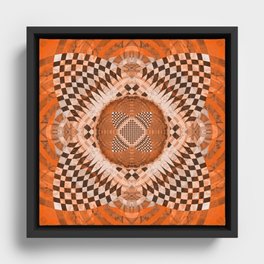 Soulful Luminous Robust Earthy Orange Ancient Checkerboard Mandala Framed Canvas
