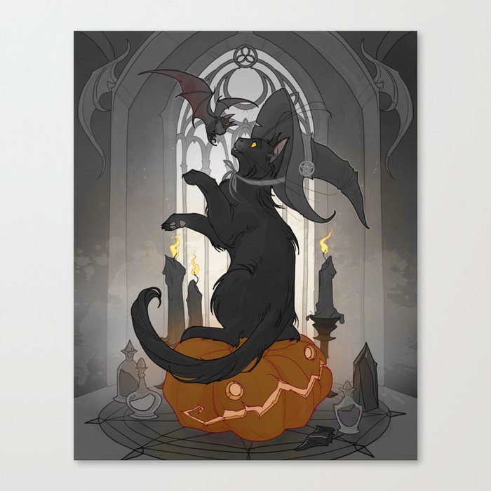 Witchy Black Cat  Canvas Print